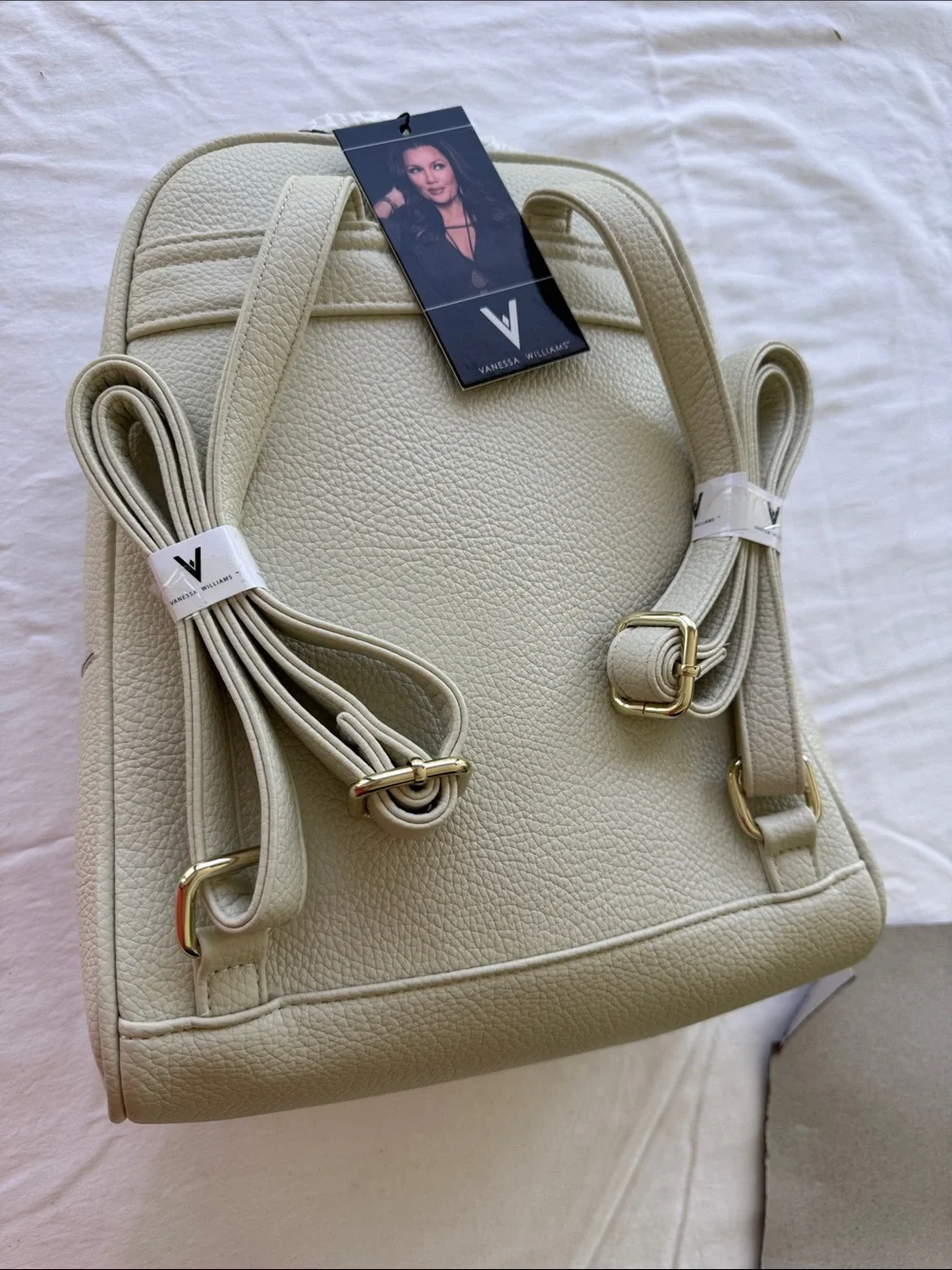 Vanessa Williams Cream Pebbled Backpack  - Convertible Everyday Bag